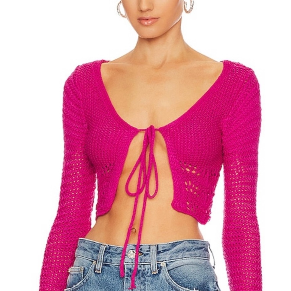Pink Knit Tie-Front Crop Top